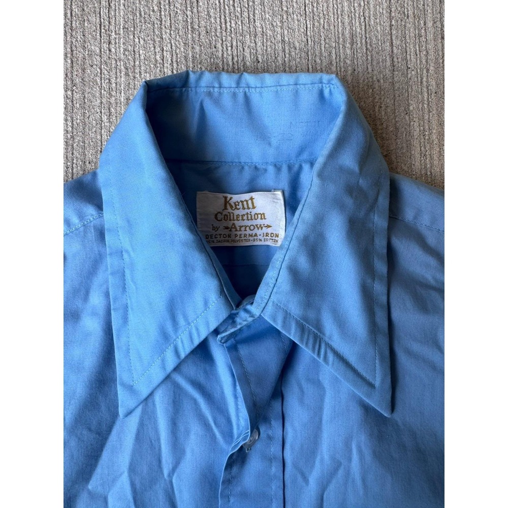 Vintage Arrow Kent Collection Shirt Mens 14.4 -32 Blue Button Up Long Sleeve 70s - Picture 8 of 12